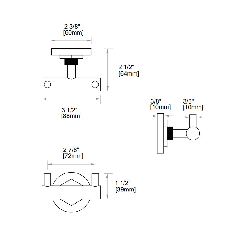 Windsor Double Hook - Wall Mount - 4" Brass/Unlacquered Brass