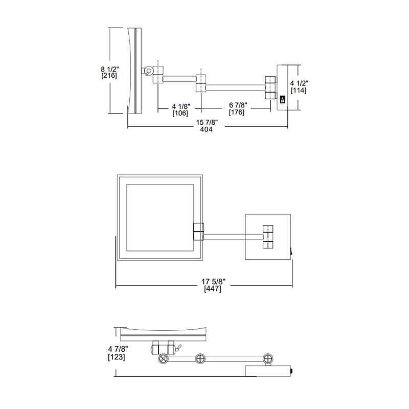 Square Magnification 5X Led Make-Up Mirror - Free Standing - 18" Brass/Glass/Matt Black