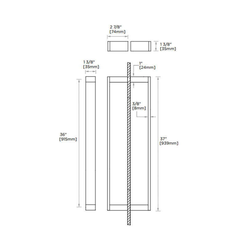 Berlin Double Glass Shower Door Handle - Door Mount - 36" Brass/Matt Black