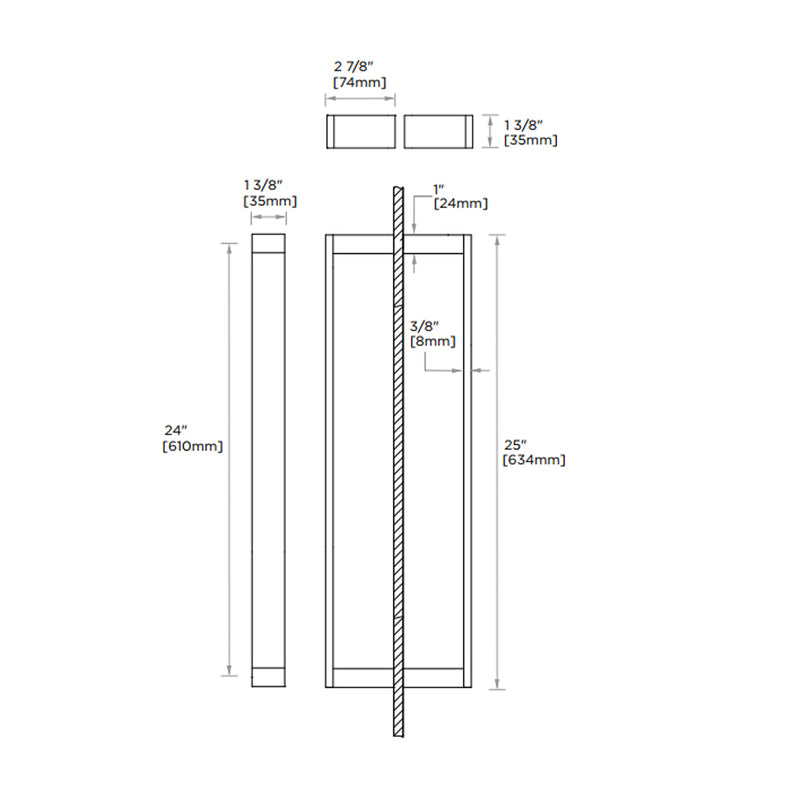 Berlin Double Glass Shower Door Handle - Door Mount - 24" Brass/Polished Chrome