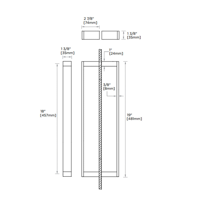 Berlin Double Glass Shower Door Handle - Door Mount - 18" Brass/Matt Black