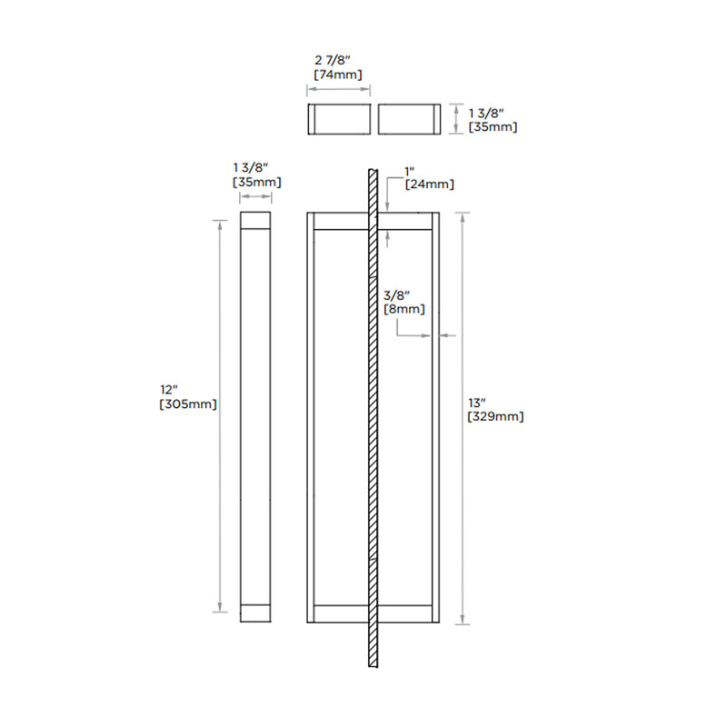 Berlin Double Glass Shower Door Handle - Door Mount - 12" Brass/Brushed Nickel