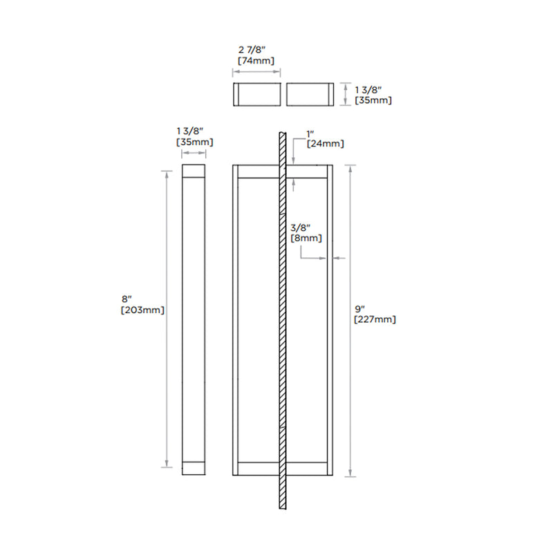 Berlin Double Glass Shower Door Handle - Door Mount - 8" Brass/Matt Black