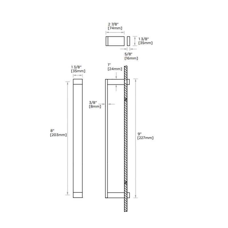 Berlin Single Glass Shower Door Handle - Door Mount - 8" Brass/Polished Chrome