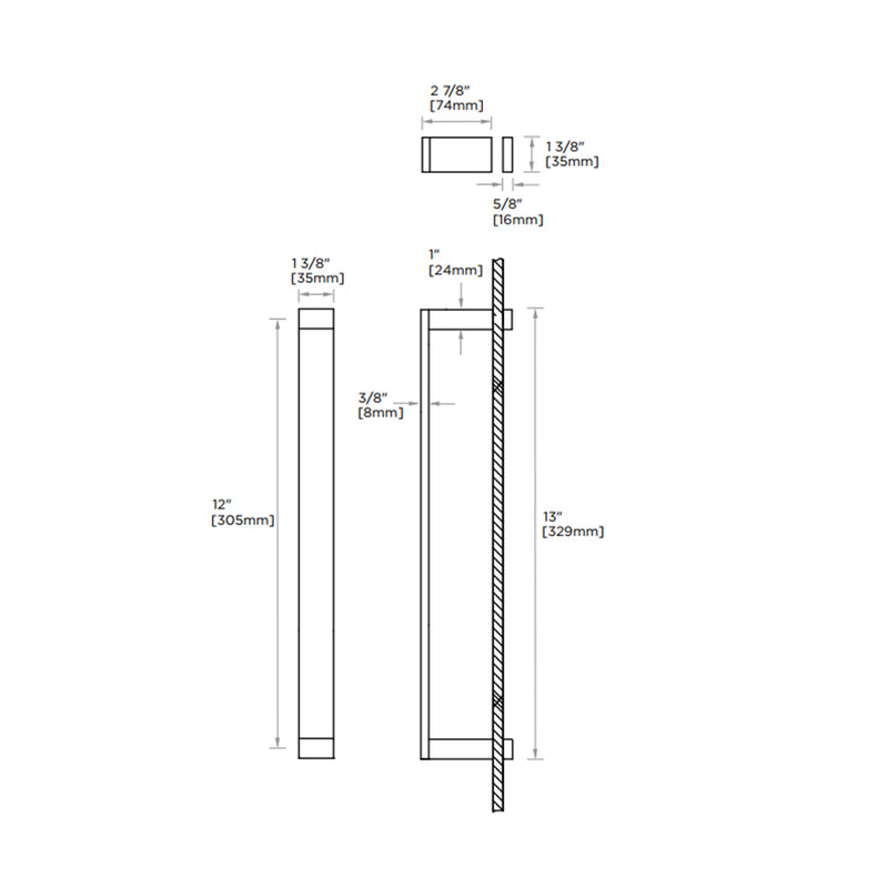 Berlin Single Glass Shower Door Handle - Door Mount - 12" Brass/Matt Black