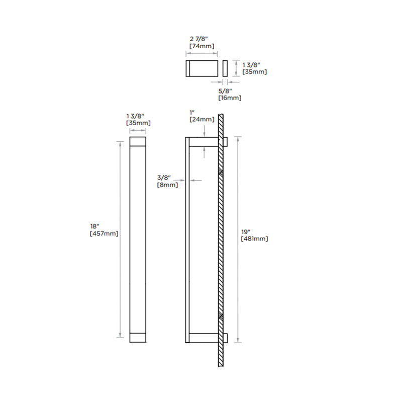 Berlin Single Glass Shower Door Handle - Door Mount - 18" Brass/Matt Black