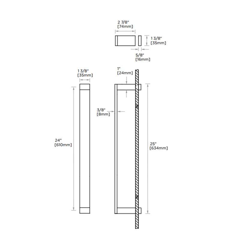 Berlin Single Glass Shower Door Handle - Door Mount - 24" Brass/Brushed Nickel