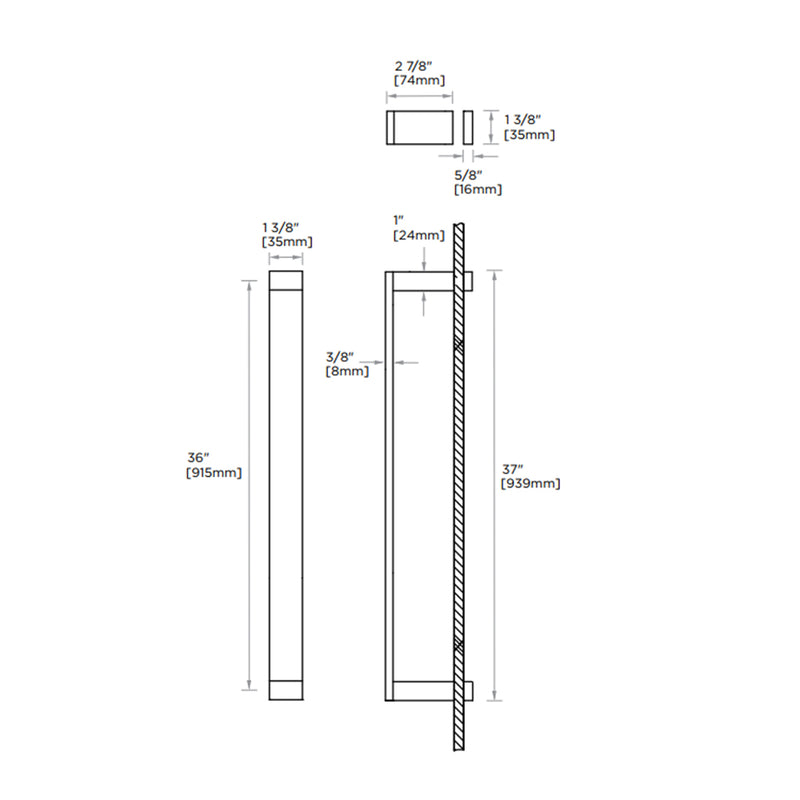 Berlin Single Glass Shower Door Handle - Door Mount - 36" Brass/Polished Chrome