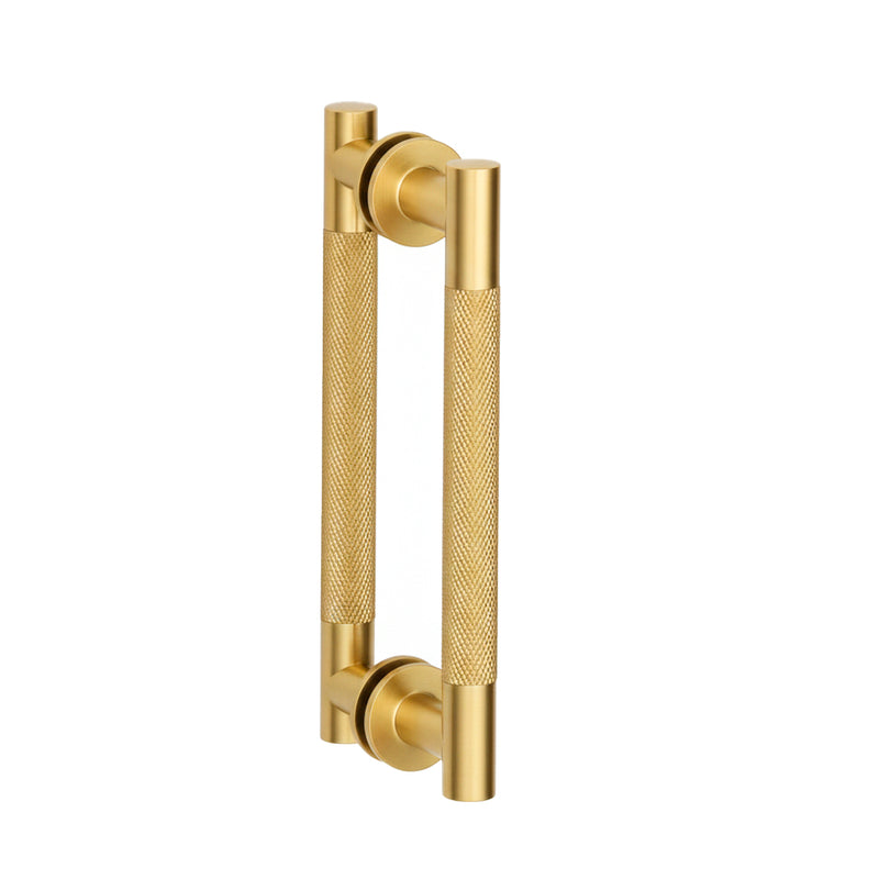 Circo Knurled Double Shower Door Handle - Door Mount - 8" Brass/Brushed Brass