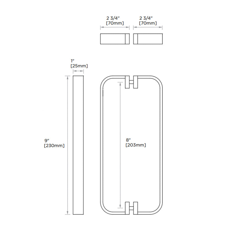 Cologne Double Shower Door Handle - Door Mount - 8" Brass/Matt Black