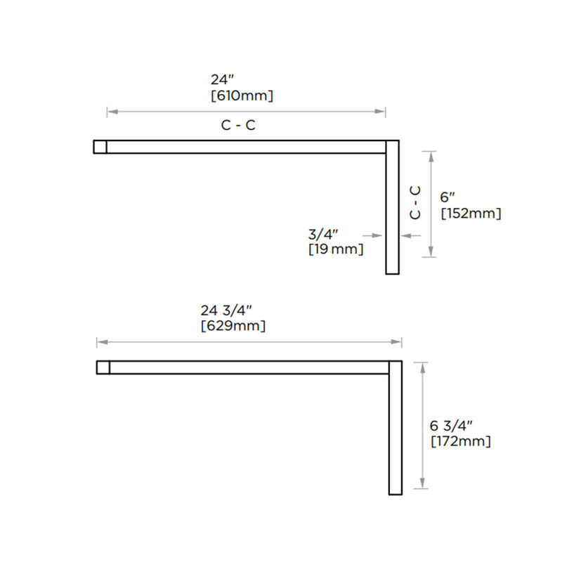 London Offset Shower Door Handle - Door Mount - 24" Brass/Polished Chrome