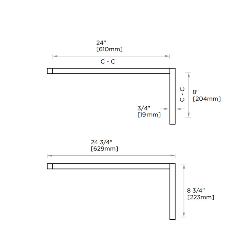London Offset Shower Door Handle - Door Mount - 24" Brass/Polished Chrome