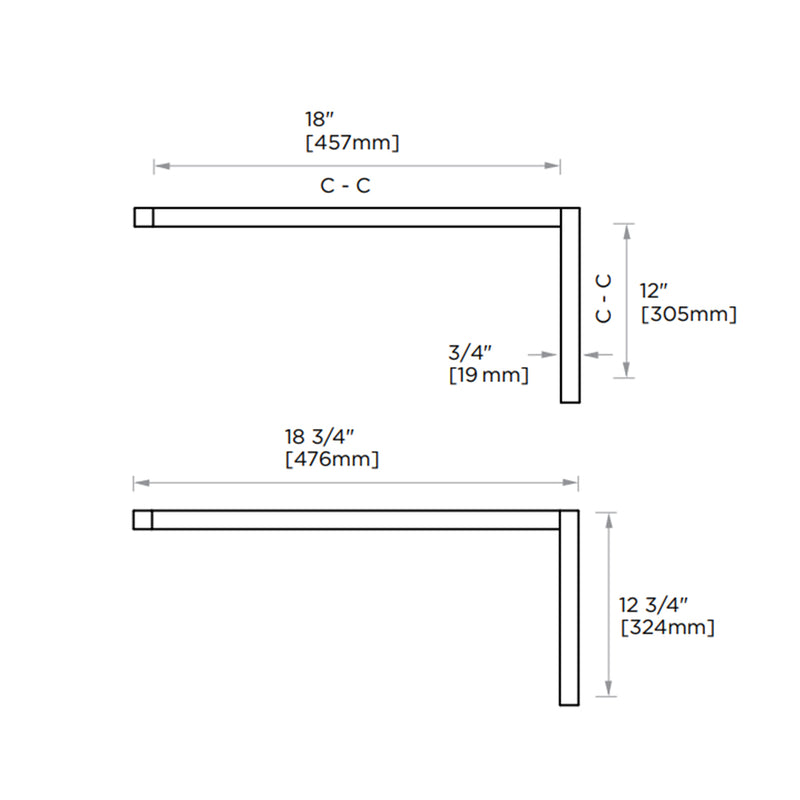 London Offset Shower Door Handle - Door Mount - 18" Brass/Polished Chrome