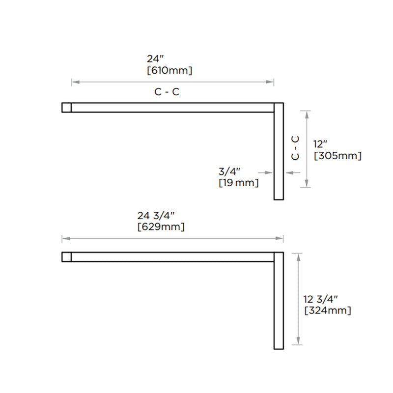 London Offset Shower Door Handle - Door Mount - 24" Brass/Polished Chrome