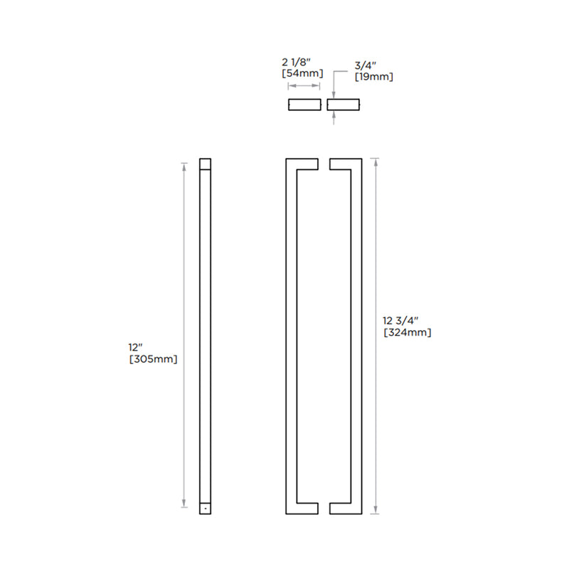 London Double Glass Shower Door Handle - Door Mount - 12" Brass/Matt Black