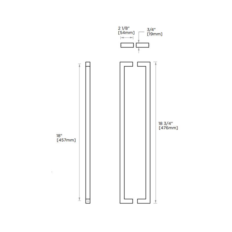 London Double Glass Shower Door Handle - Door Mount - 18" Brass/Polished Nickel