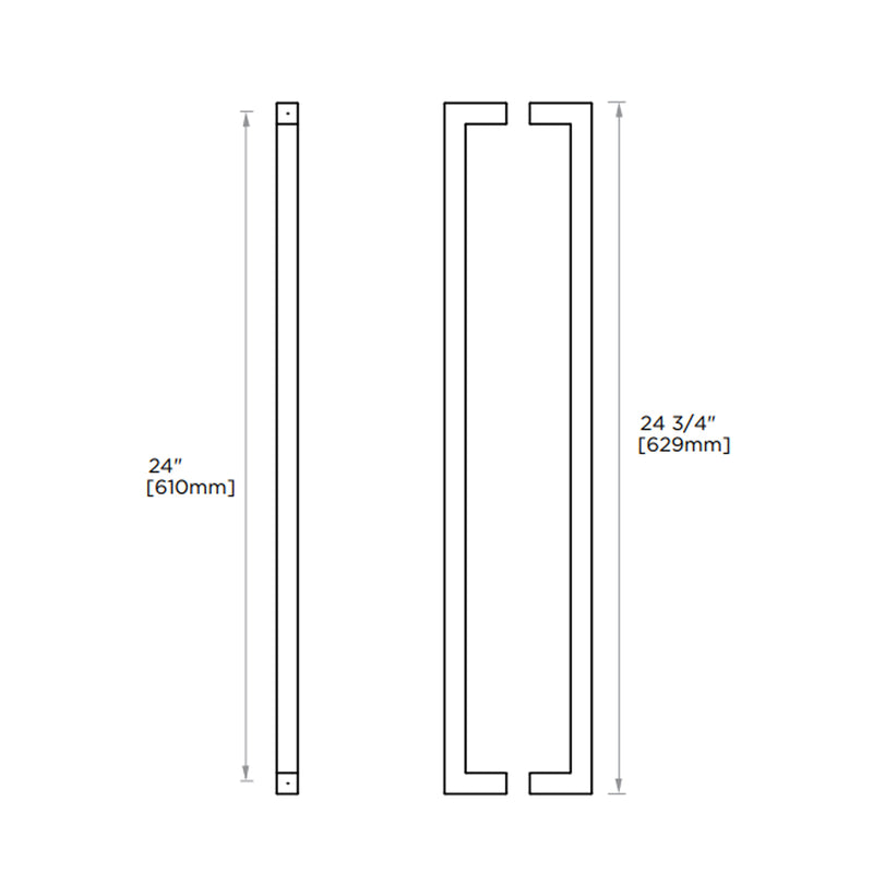 London Double Glass Shower Door Handle - Door Mount - 24" Brass/Polished Nickel