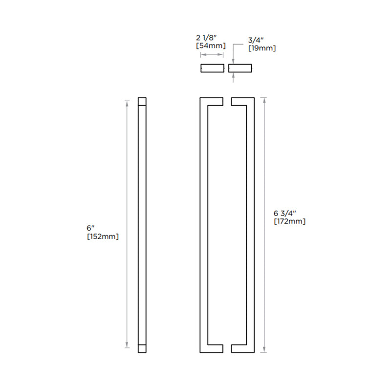 London Double Glass Shower Door Handle - Door Mount - 6" Brass/Polished Chrome