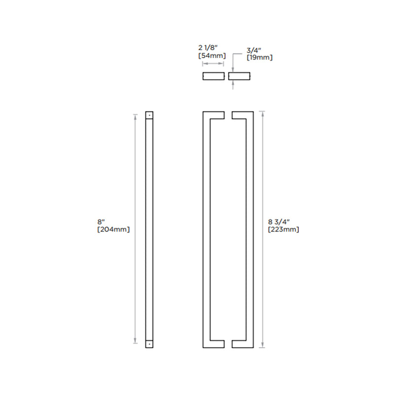 London Double Glass Shower Door Handle - Door Mount - 8" Brass/Polished Chrome