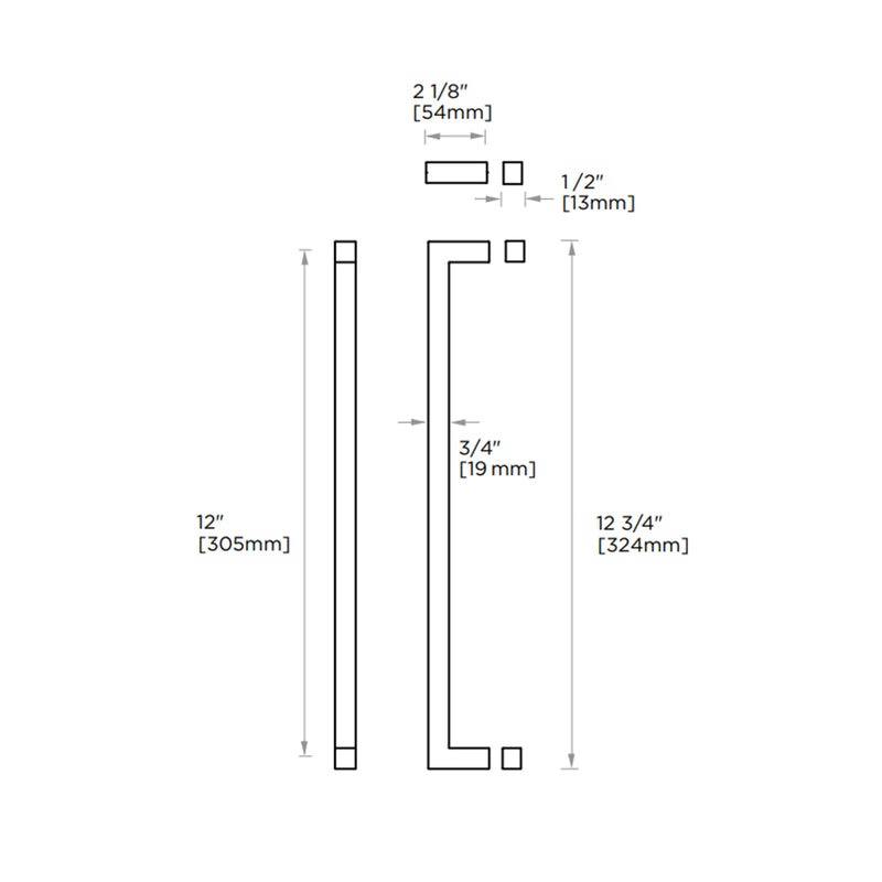 London Single Glass Shower Door Handle - Door Mount - 12" Brass/Polished Chrome