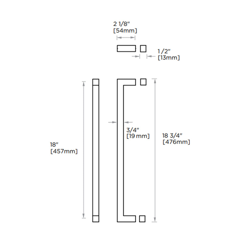 London Single Glass Shower Door Handle - Door Mount - 18" Brass/Polished Nickel