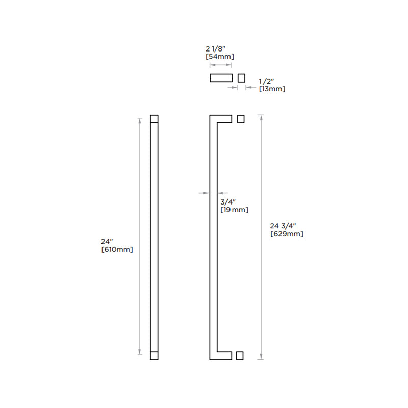 London Single Glass Shower Door Handle - Door Mount - 24" Brass/Polished Nickel