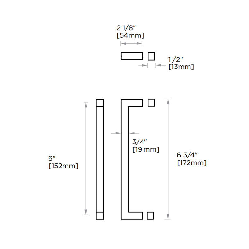 London Single Glass Shower Door Handle - Door Mount - 6" Brass/Polished Chrome