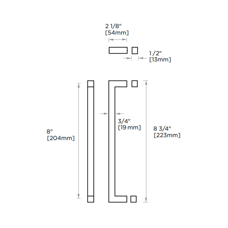 London Single Glass Shower Door Handle - Door Mount - 8" Brass/Polished Chrome