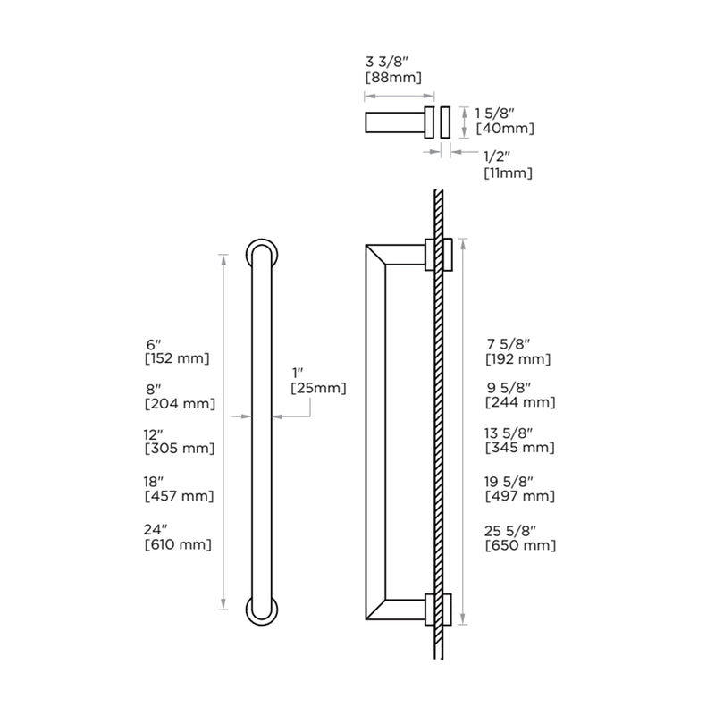 Oslo Single Shower Door Handle - Door Mount - 12" Brass/Matt Black