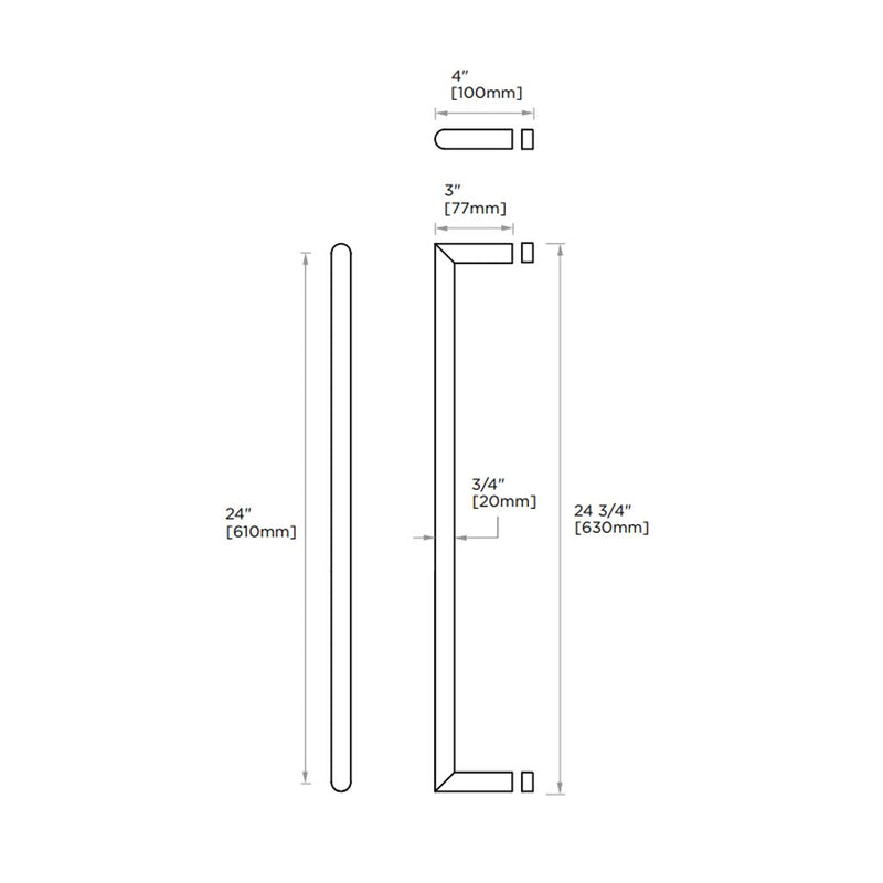 Seville Single Shower Door Handle - Door Mount - 24" Brass/Polished Chrome