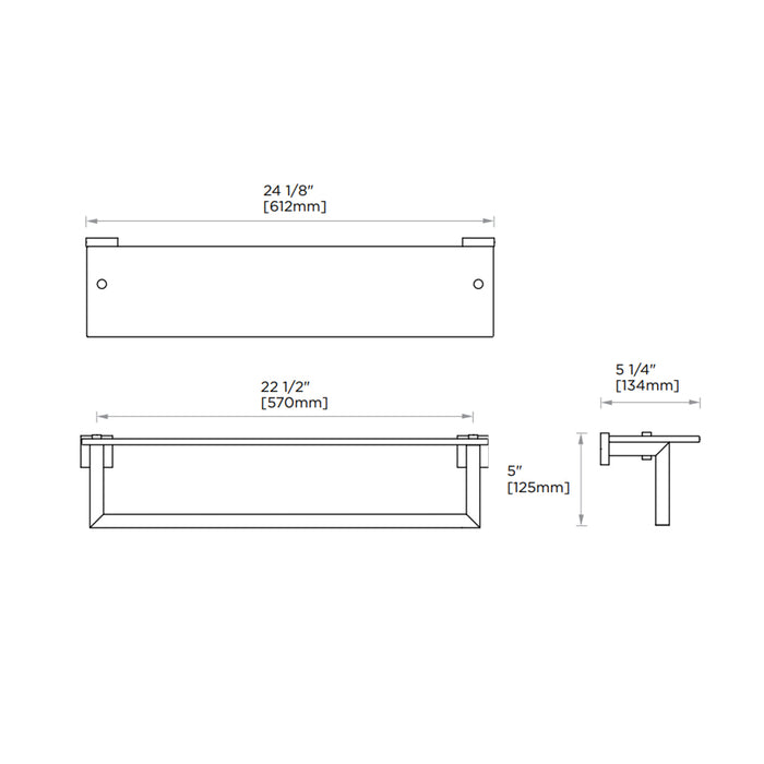 London Shower Shelf - Wall Mount - 24" Brass/Glass/Matt Black