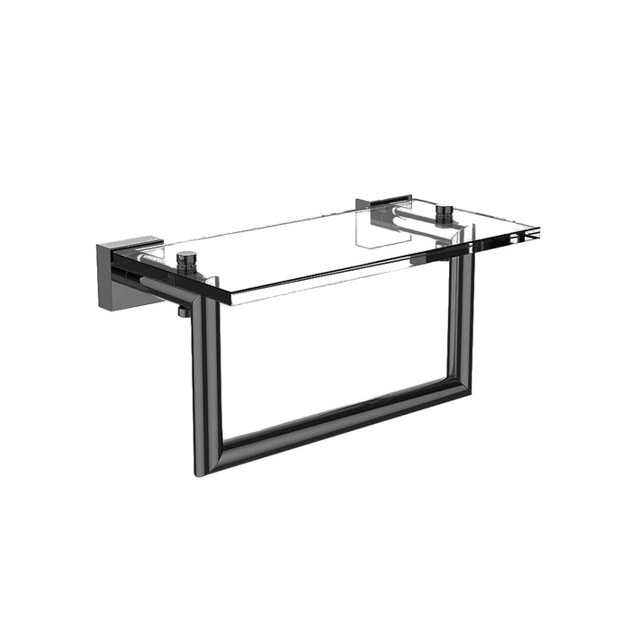 Madrid Glass Shower Shelf - Wall Mount - 10" Brass/Matt Black