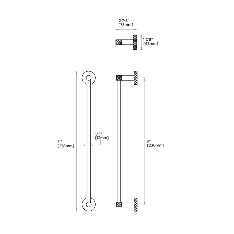 Circo Knurled Towel Bar - Wall Mount - 9" Brass/Polished Chrome