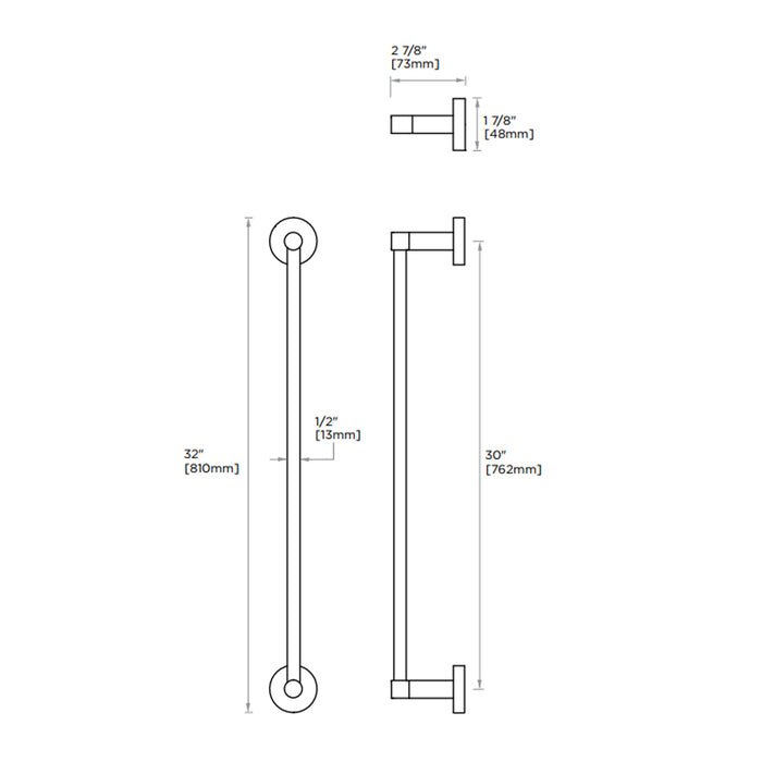 Circo Single Towel Bar - Wall Mount - 30" Brass/Polished Chrome