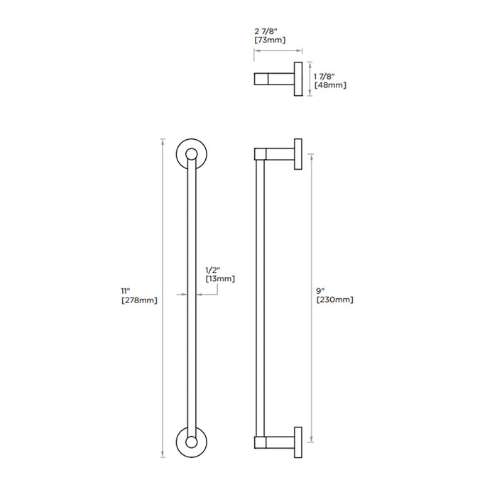 Circo Single Towel Bar - Wall Mount - 9" Brass/Polished Chrome