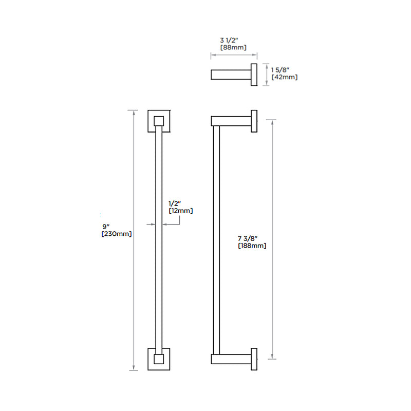London Single Towel Bar - Wall Mount - 9" Brass/Matt Black