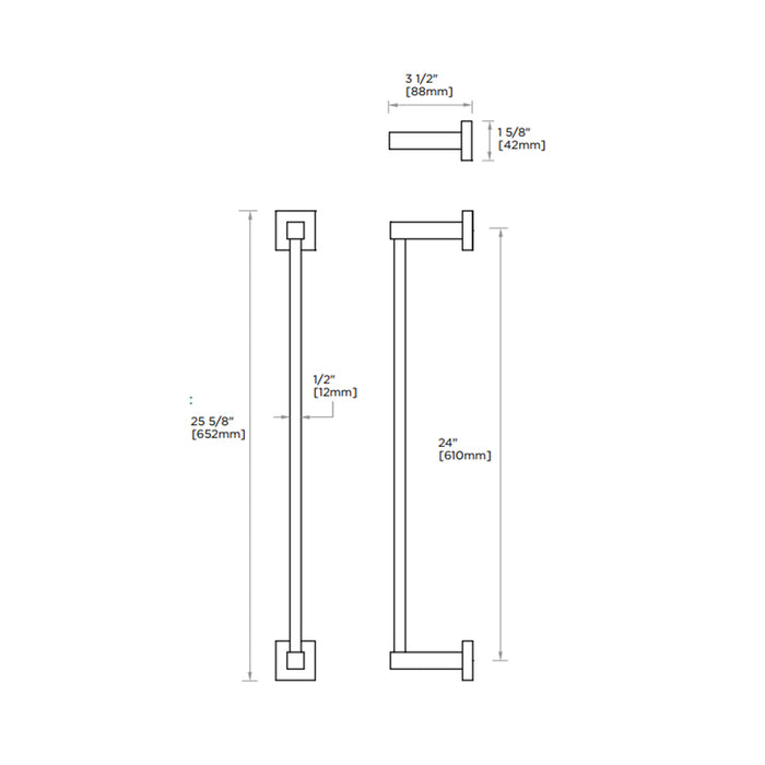 London Single Towel Bar - Wall Mount - 24" Brass/Polished Chrome