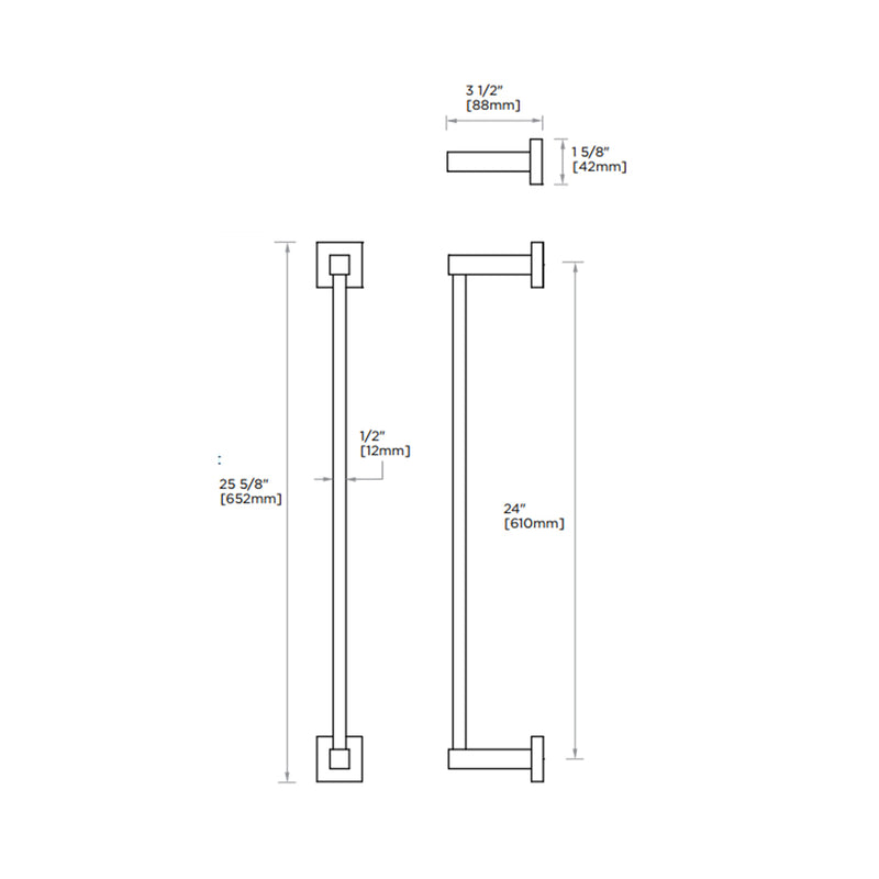 London Single Towel Bar - Wall Mount - 24" Brass/Matt Black