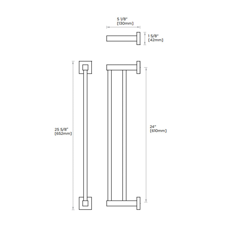 London Double Towel Bar - Wall Mount - 24" Brass/Polished Chrome