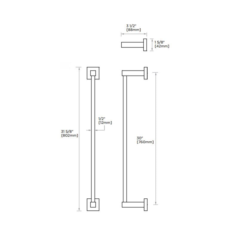 London Single Towel Bar - Wall Mount - 30" Brass/Polished Nickel