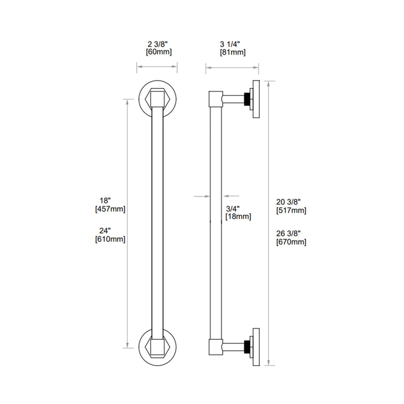 Windsor Towel Bar - Wall Mount - 18" Brass/Polished Chrome