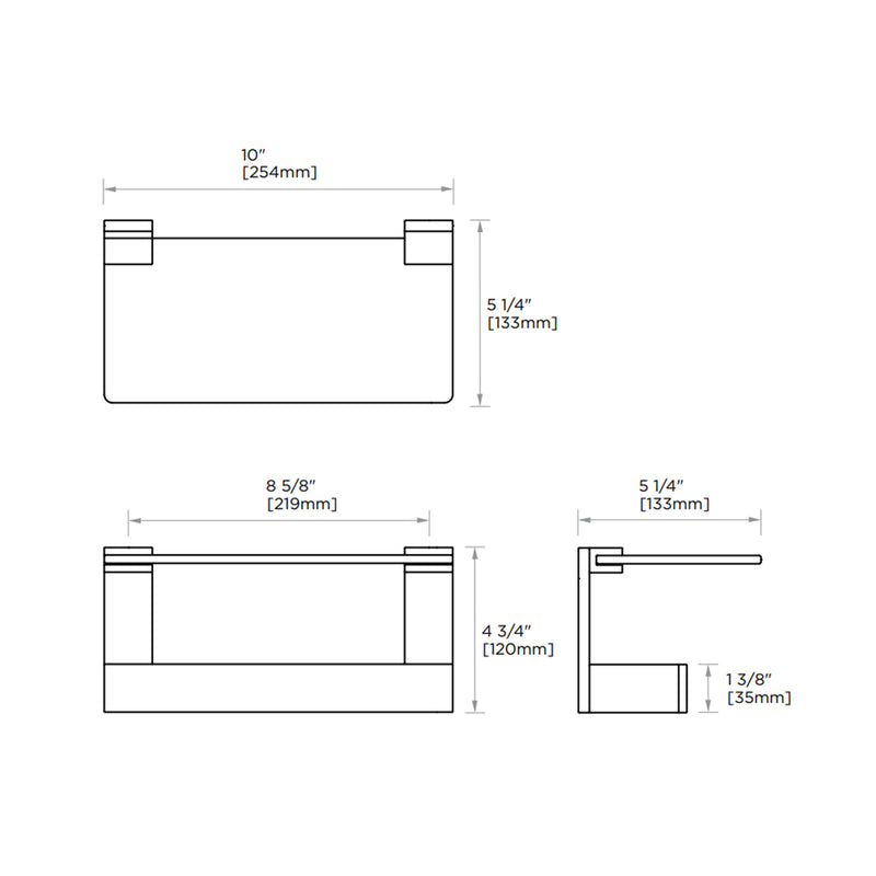 Berlin Towel Shelf - Wall Mount - 10" Brass/Glass/Brushed Nickel
