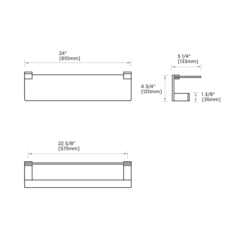 Berlin Towel Shelf - Wall Mount - 24" Brass/Glass/Polished Chrome