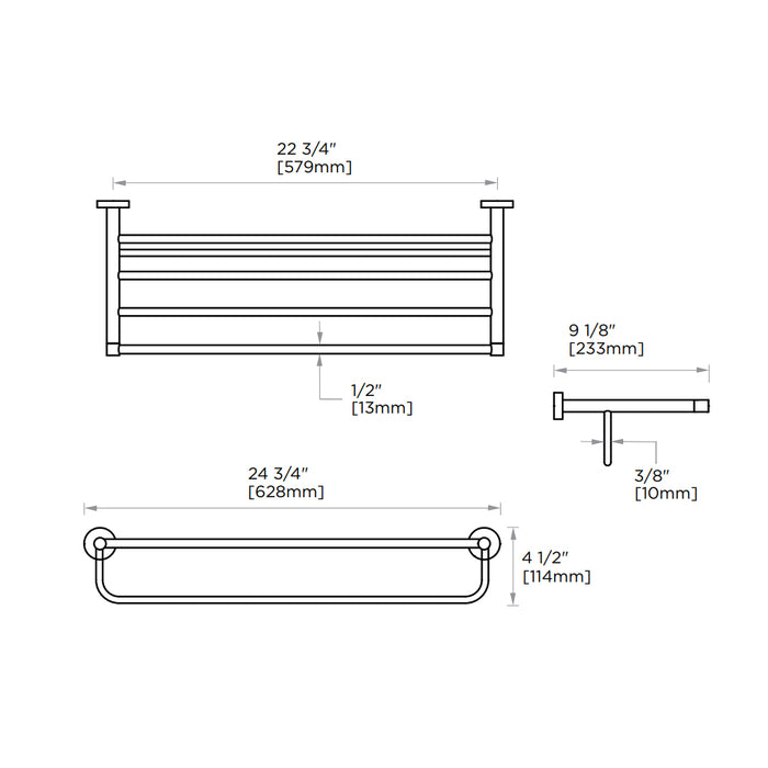 Circo Towel Shelf - Wall Mount - 24" Brass/Polished Nickel