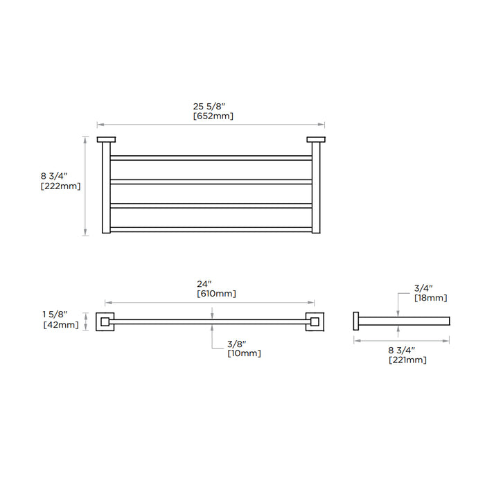 London Towel Shelf - Wall Mount - 24" Brass/Polished Chrome