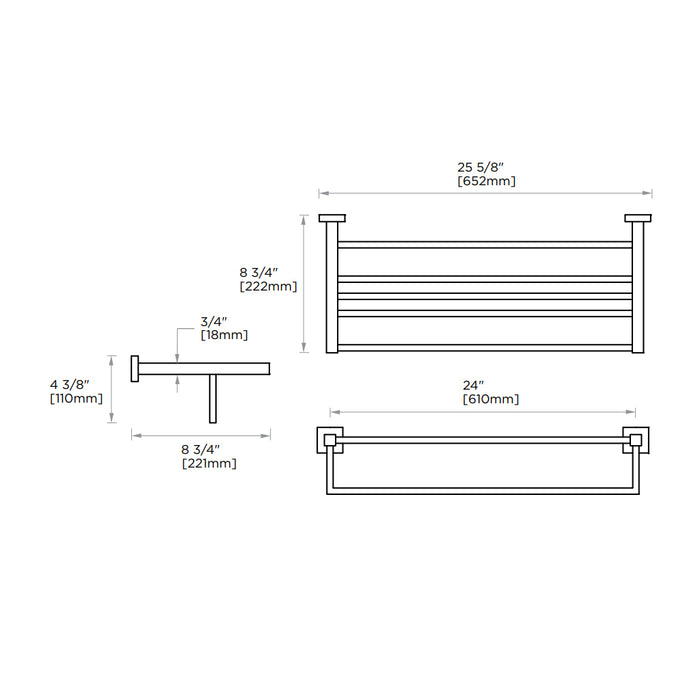 London Towel Shelf - Wall Mount - 24" Brass/Brushed Nickel