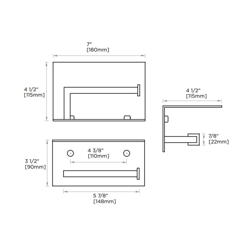 London Toilet Paper Holder - Wall Mount - 7" Brass/Matt Black