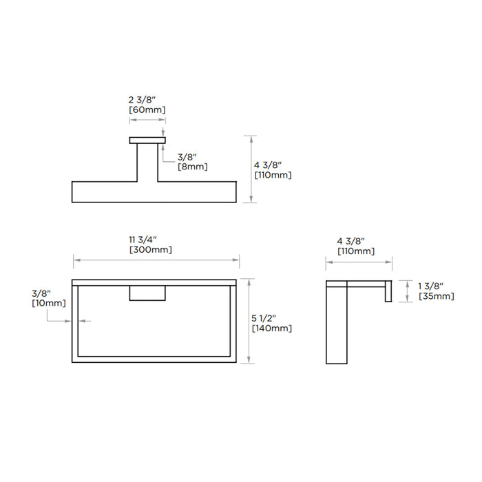 Berlin Rectangular Towel Ring - Wall Mount - 12" Brass/Polished Chrome