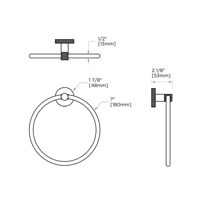Circo Knurled Towel Ring - Wall Mount - 7" Brass/Polished Nickel