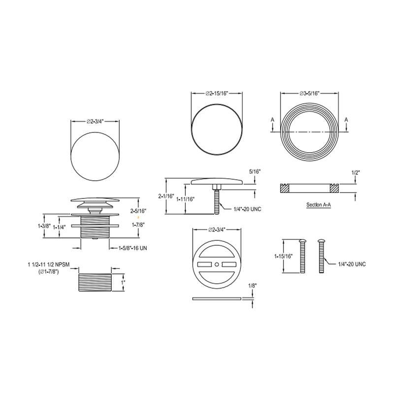 Eugene Toe-Touch Tub Drain - Drop-In - 3" Brass/Brushed Brass